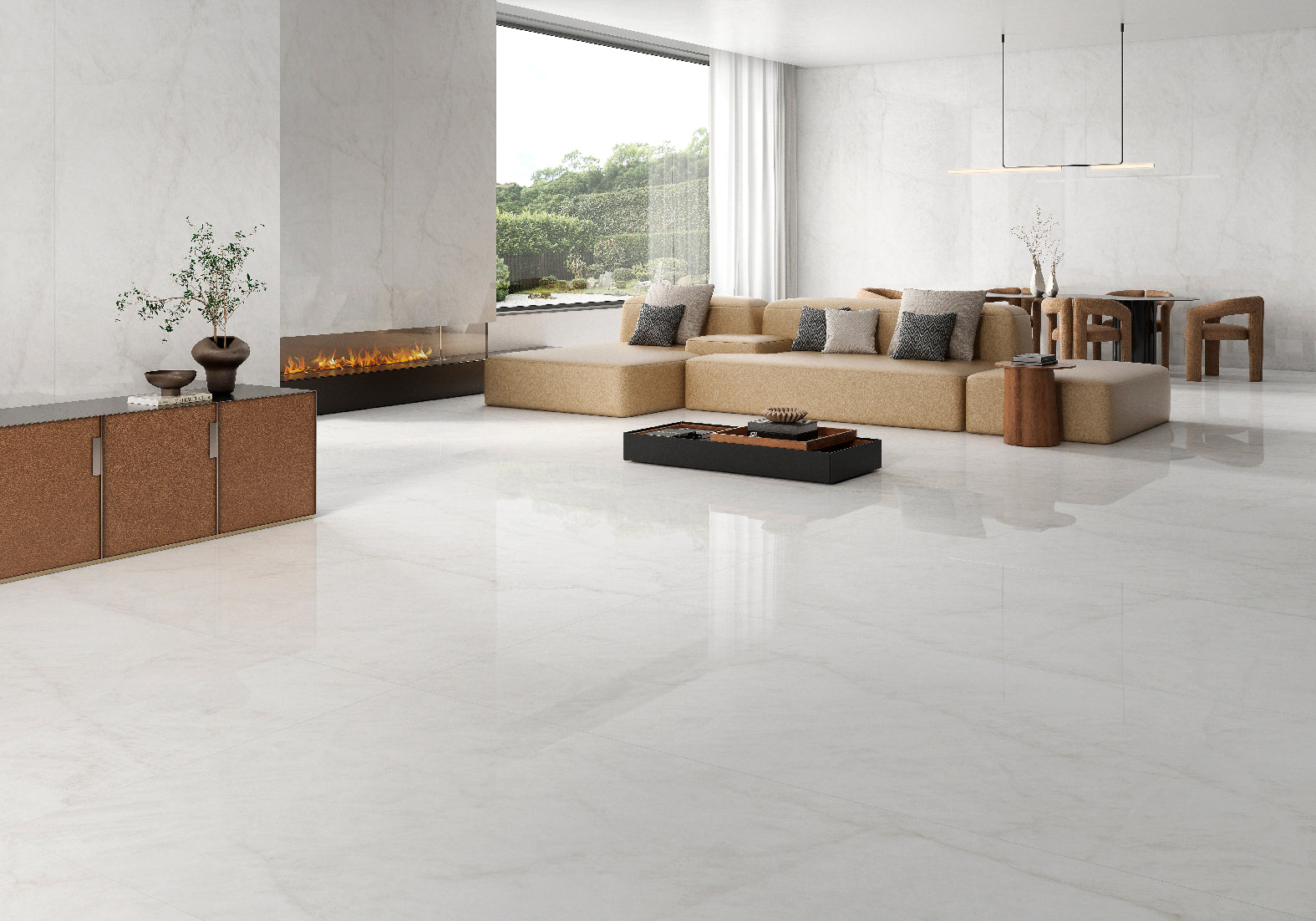 Luxe Blanco poliert – 120 × 280 cm – Raumansicht