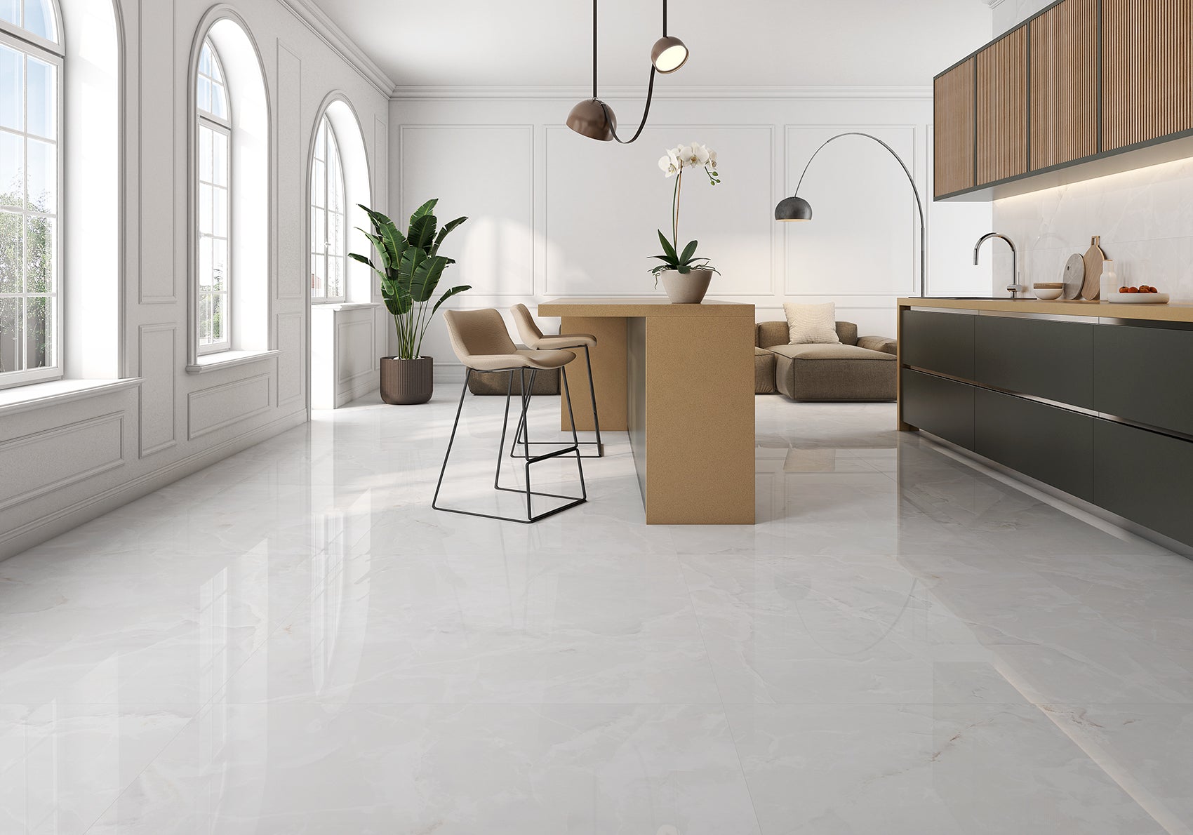 Garner White poliert – 90 × 90 cm – Raumansicht