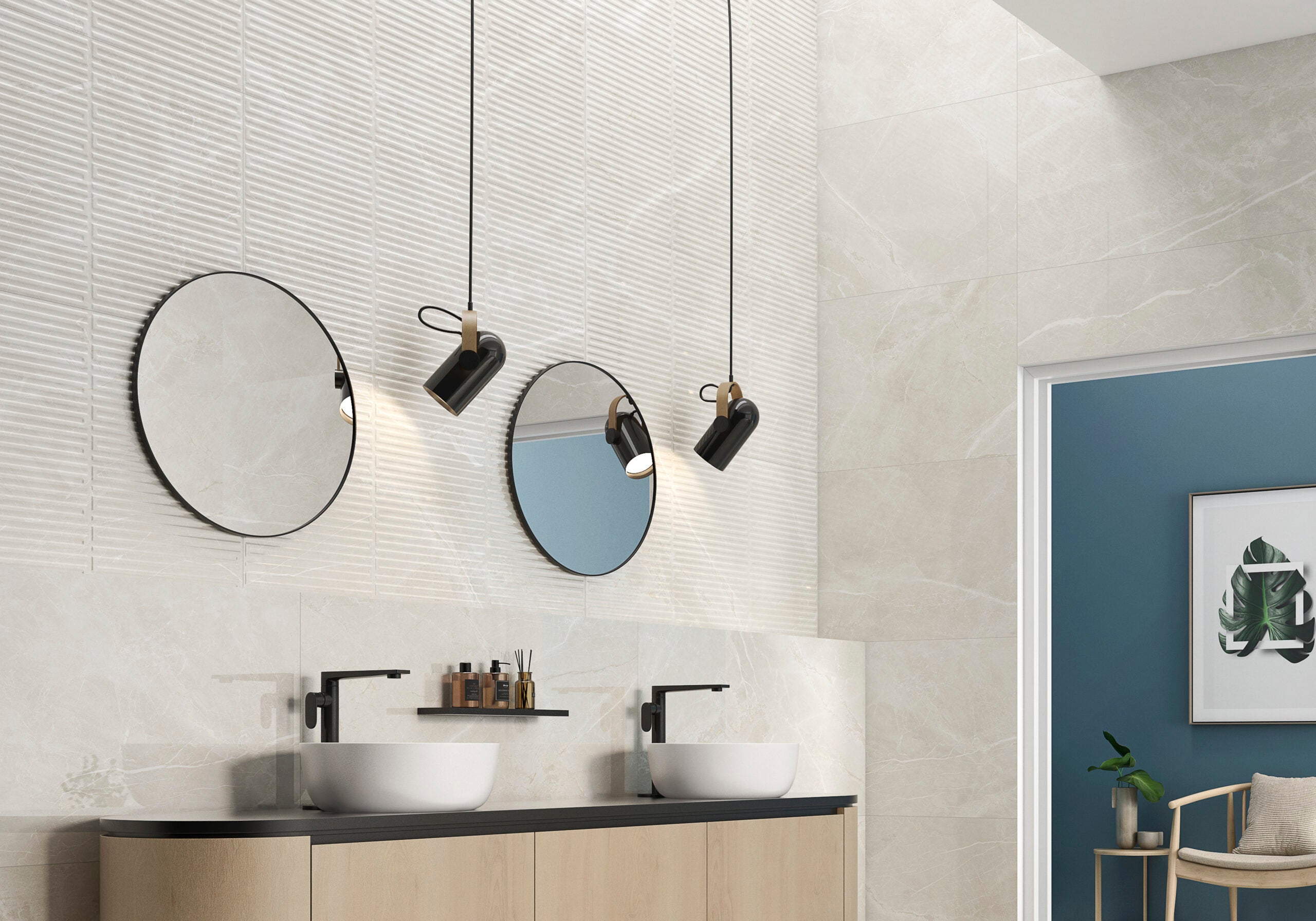 Fior Di Bosco Sand – 120 × 120 cm – Raumansicht
