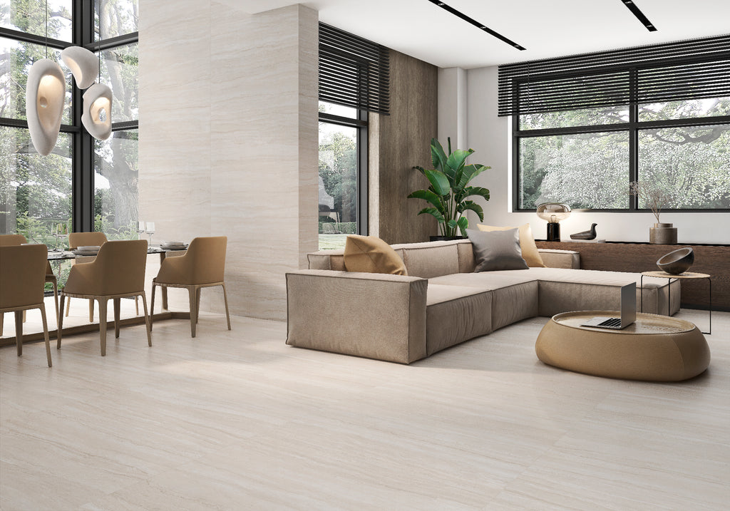 Vein Easton Crema – 120 × 120 cm – Raumansicht