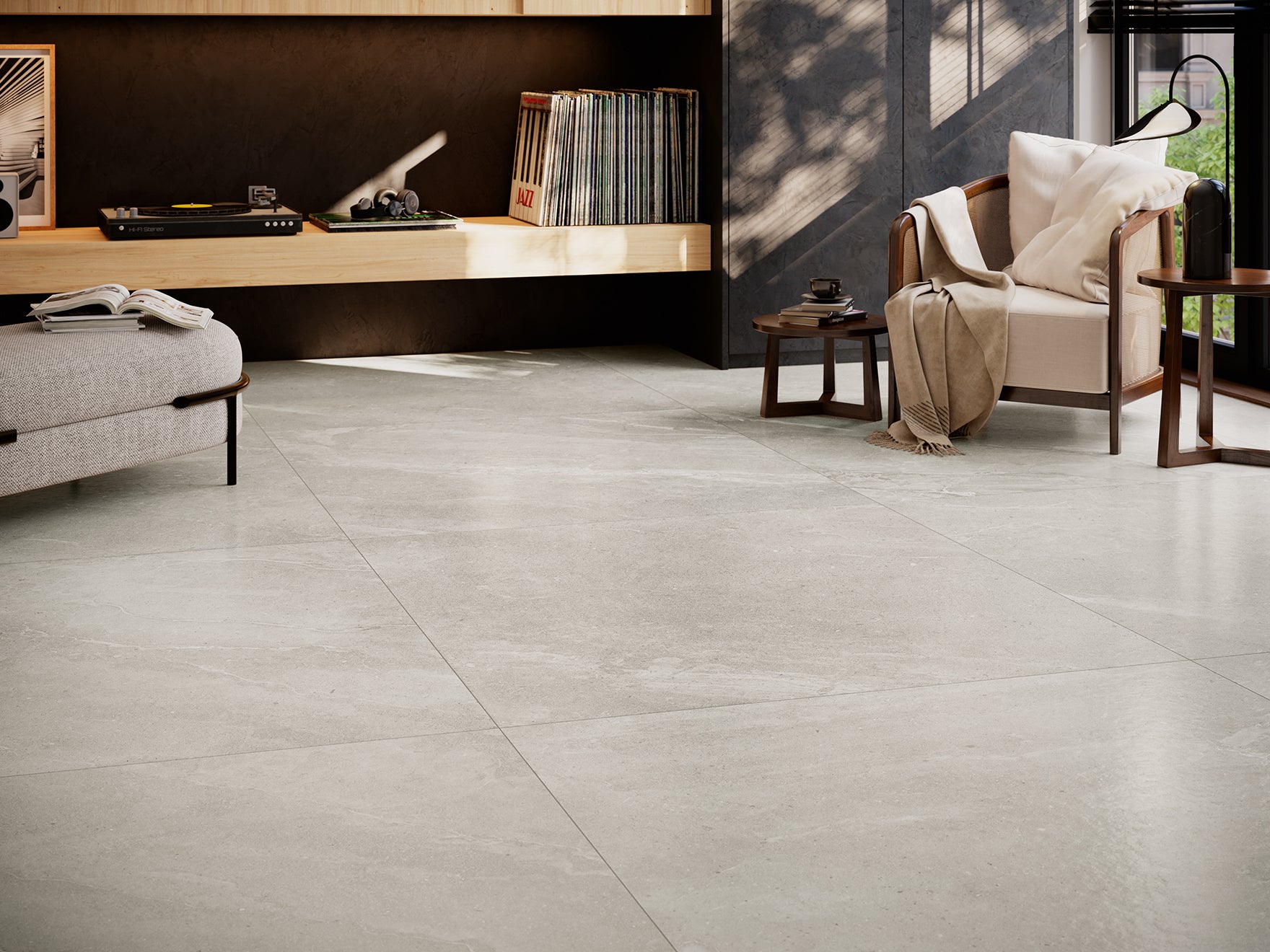 Ecchio Crema – 120 × 120 cm – Raumansicht