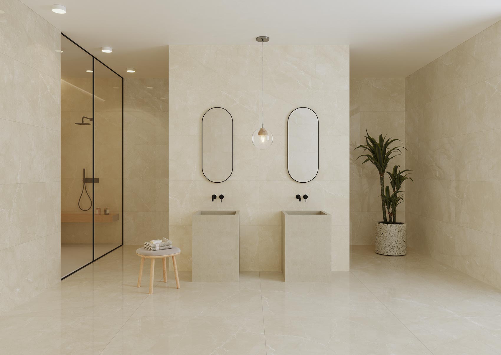 Tekali Crema – 100 × 100 cm – Raumansicht